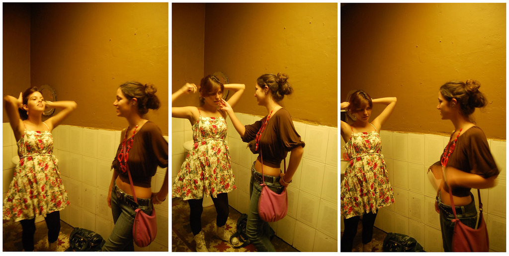Photograph of girls fixing themselves by Jennifer Kaplan